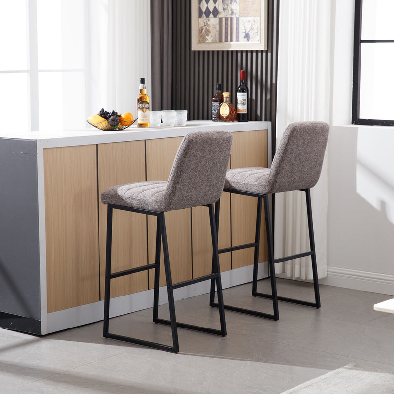 Bar Stools (Set of 2) With Back, Upholstered Linen Fabric Kitchen Breakfast Bar Stools With Footrest