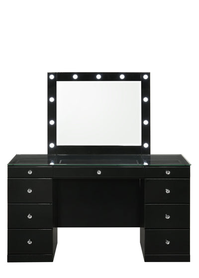 Avery - Vanity Desk With Glass Top And Led Mirror - Black