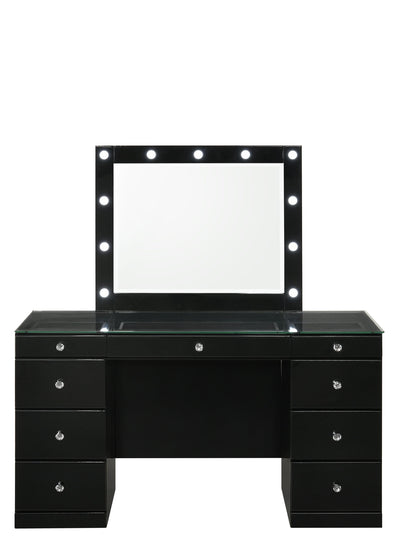 Avery - Vanity Desk With Glass Top, Led Mirror & Stool - Black