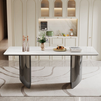 Sintered Stone Composite Tempered Glass Top Dining Table With Stainless Steel Base