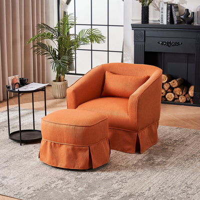 Swivel Barrel Chair With Ottoman, Swivel Accent Chairs Armchair For Living Room, Reading Chairs For Bedroom Comfy, Round Barrel Chairs With Metal Base