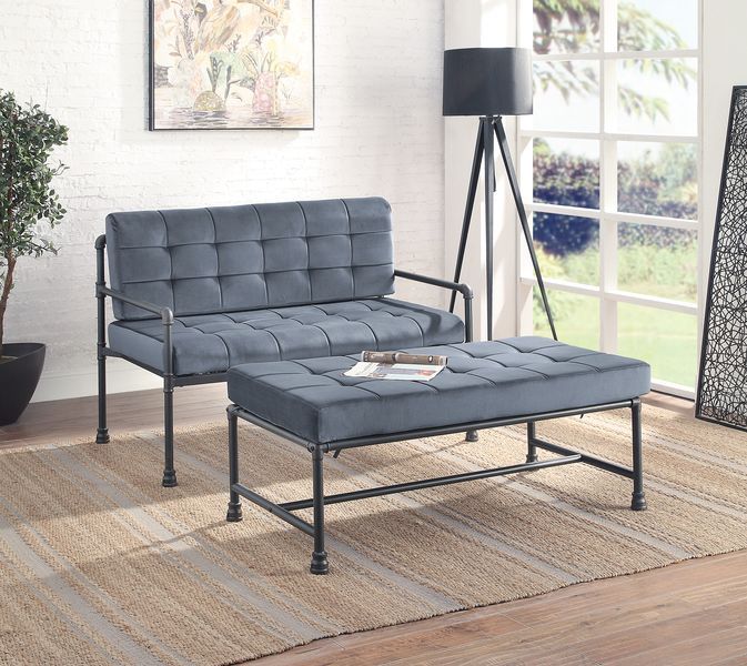 Brantley - Loveseat - Gray Velvet & Sandy Gray Finish - Grand Furniture GA