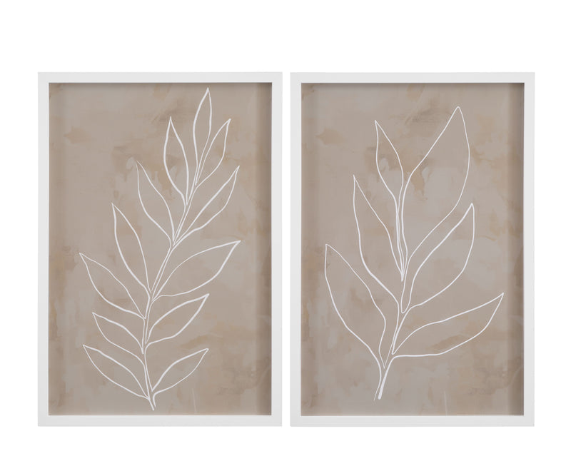 Leaf Line Art - Framed Print (Set of 2) - Light Brown