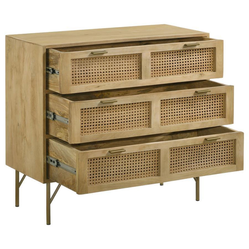 Zamora - 3-Drawer Wood Accent Cabinet With Woven Cane - Natural