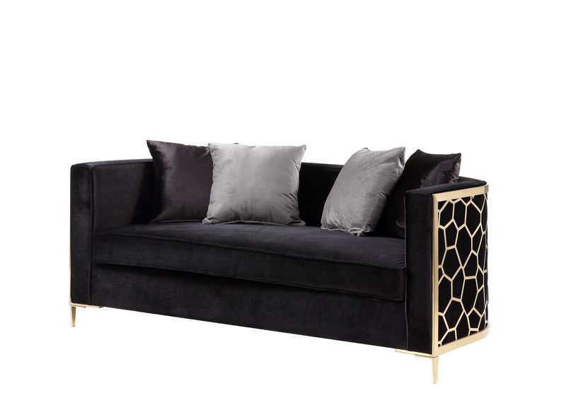 Fergal - Loveseat - Black Velvet & Gold Finish - Grand Furniture GA