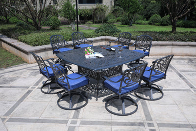 Square 8 Person 64" Long Aluminum Dining Set With Cushions