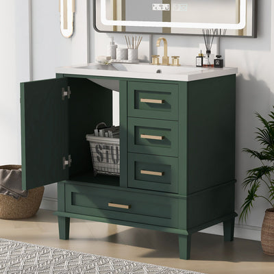 Bathroom Vanity, Modern Bathroom Cabinet With Sink Combo Set, Bathroom Storage Cabinet With A Soft Closing Door And 3 Drawers, Solid Wood Frame, Resin Basin