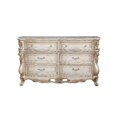 Gorsedd - Dresser - Marble & Antique White - Grand Furniture GA