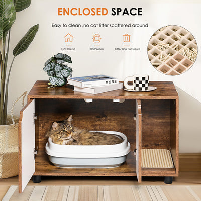 Cat Litter Box Enclosure, Hidden Cat Washroom, Kitty End Table, Furniture Style With Double Doors