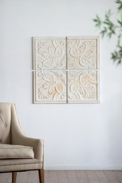 Distressed Wooden Square Wall Panels (Set of 4) - White