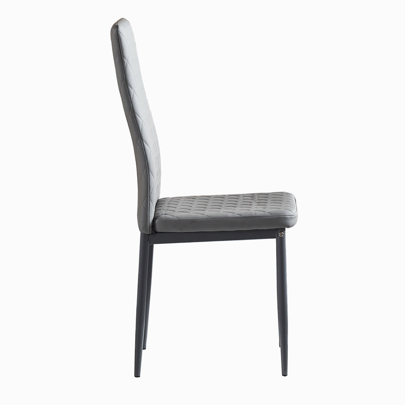 Modern Minimalist Dining Chairs, Fireproof Leather Sprayed, Metal Pipe Diamond Grid Pattern