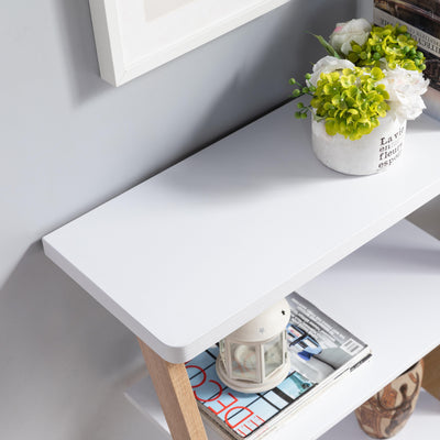 Contemporary Console Table With Three Open Shelves - White / Light Brown