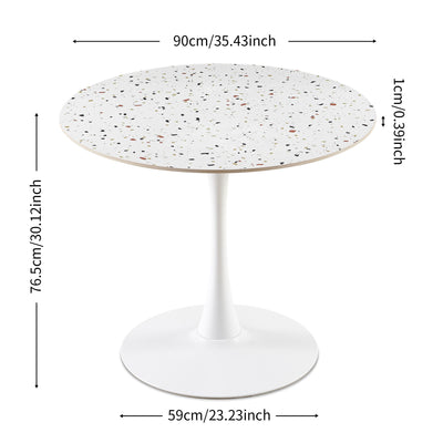 Mid-Century Stone Round Dining Table For Dining Room, Living Room, Cafe, Easy Clean - White