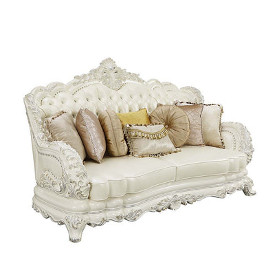 Adara - Sofa - White PU & Antique White Finish - Grand Furniture GA