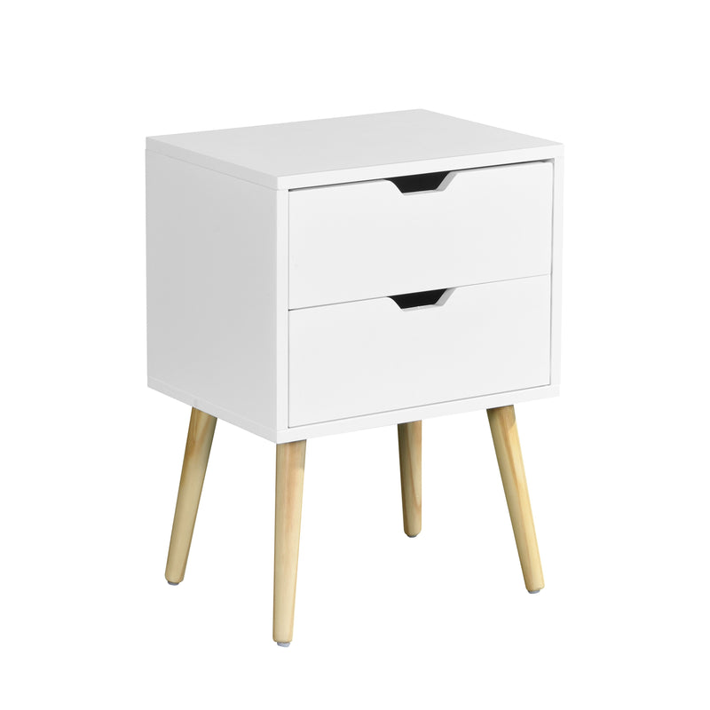 Side Table With 2 Drawer, Mid-Century Modern Storage Cabinet For Bedroom - White