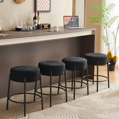 Round Bar Stools (Set of 2), Contemporary Upholstered Dining Stools For Kitchens, Coffee Shops And Bar Stores