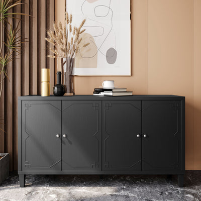 Accent Cabinet 4 Door Wooden Cabinet Sideboard Buffet Server Cabinet Storage Cabinet, For Living Room, Entryway, Hallway, Office, Kitchen And Dining Room - Matte Black