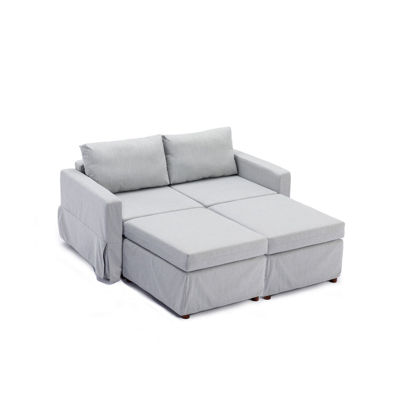 2 Seat Module Sectional Sofa Couch With 2 Ottoman For Living Room, Seat Cushion And Back Cushion Non-Removable And Non-Washable