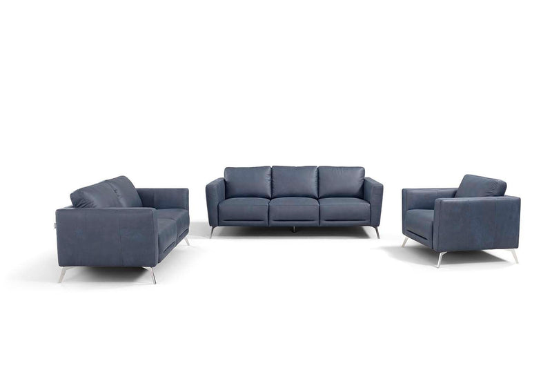 Astonic - Loveseat - Blue Leather - Grand Furniture GA