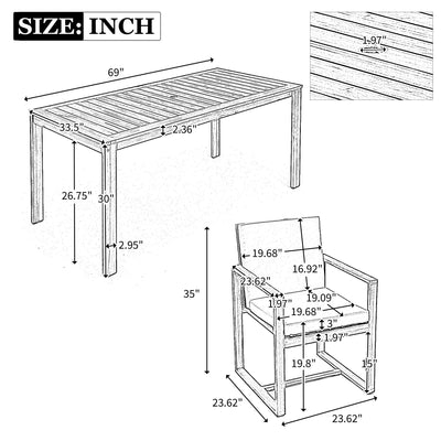 Patio Dining Set Outdoor Dining Table And Chair Set With And Removable Cushions For Patio, Backyard, Garden - Light Teak