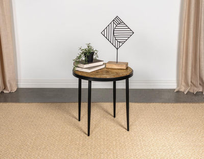 Hayden - Round Wood Top Side Table - Natural Mango And Black