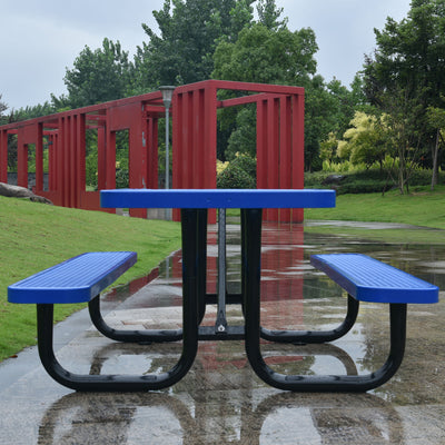 Square Outdoor Steel Picnic Table , With Umbrella Pole