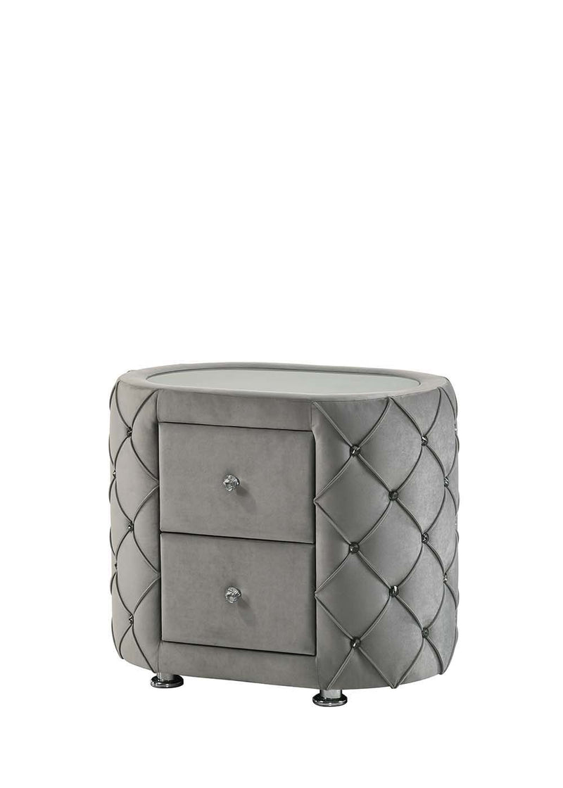 Perine - Nightstand - Gray Velvet - Grand Furniture GA