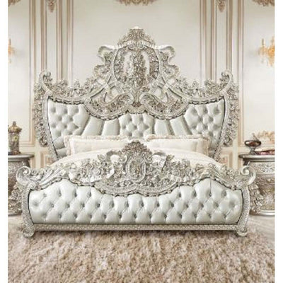 Sandoval - Eastern King Bed - Beige PU & Champagne Finish - Grand Furniture GA