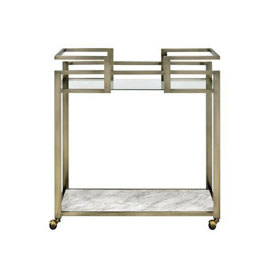 Neilo - Kitchen Cart - Clear Glass, Faux Marble & Wire Brass Finish - Grand Furniture GA