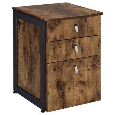 Estrella - 3-Drawer File Cabinet - Antique Nutmeg and Gunmetal.