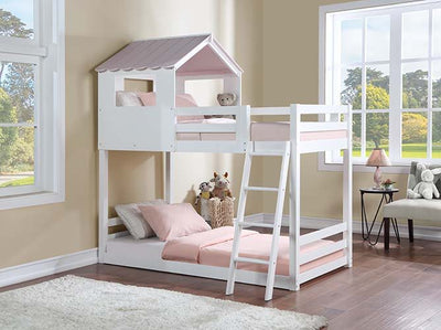 Solenne Twin Over Twin Bunk Bed - White & Pink Finish - Grand Furniture GA