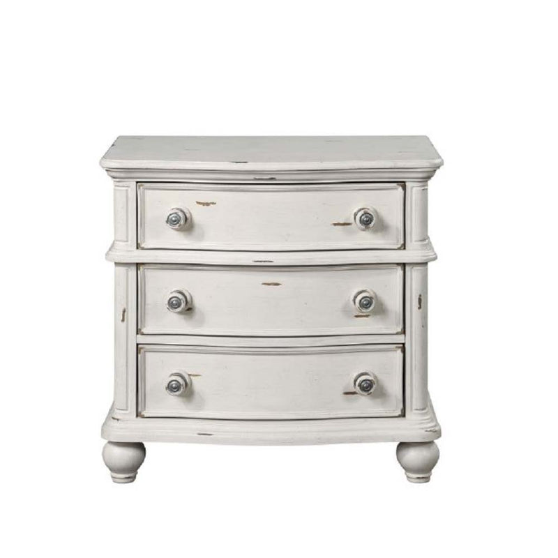 Jaqueline - Nightstand - Light Gray Linen & Antique White Finish - Grand Furniture GA