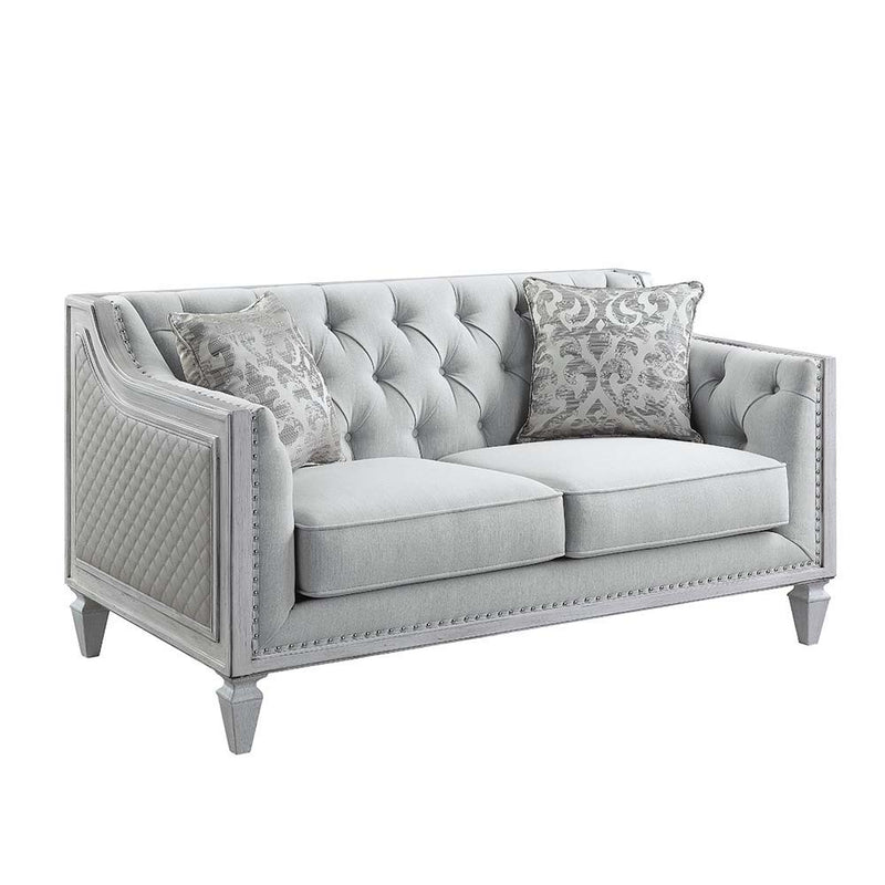 Katia - Loveseat - Light Gray Linen & Weathered White Finish - Grand Furniture GA