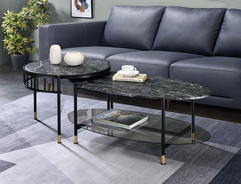 Silas - Coffee Table - Faux Marble Top & Black Finish - Grand Furniture GA