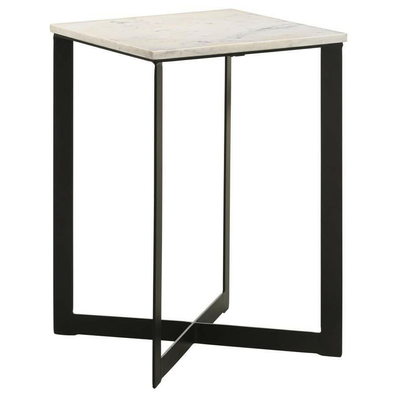 Tobin - Square Marble Top End Table - White and Black.