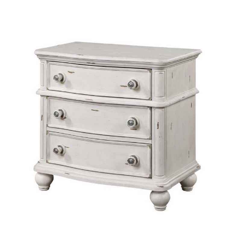 Jaqueline - Nightstand - Light Gray Linen & Antique White Finish - Grand Furniture GA