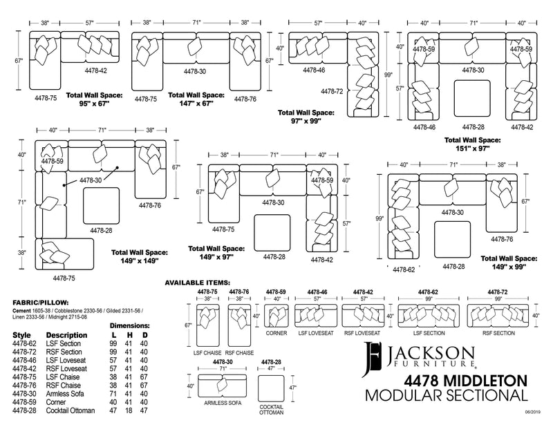 Middleton Modular Sectional - RSF Loveseat - Cement - 41"