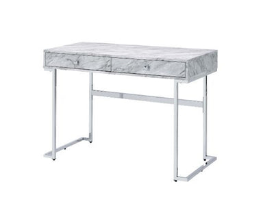 Tigress - Writing Desk - White Printed Faux Marble & Chrome Finish - Grand Furniture GA