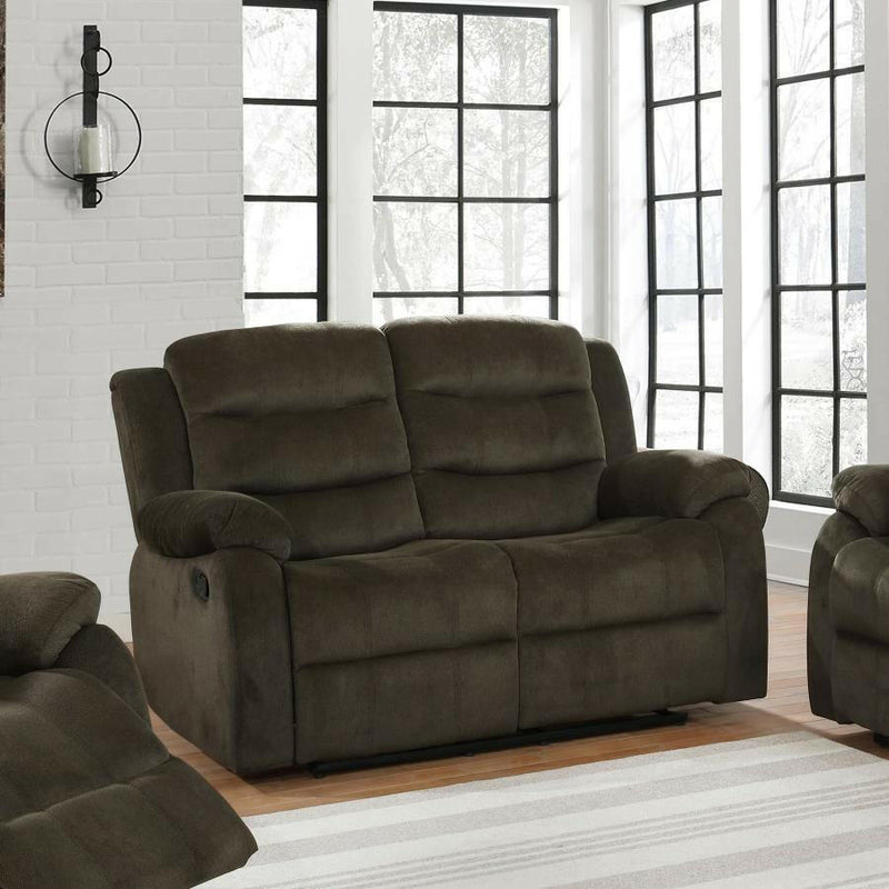 Rodman - Pillow Top Arm Motion Loveseat - Olive Brown - Reclining Loveseats - Grand Furniture GA