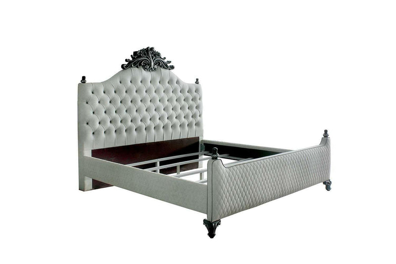 House - Delphine - Queen Bed - Two Tone Ivory Fabric & Charcoal Finish - Grand Furniture GA