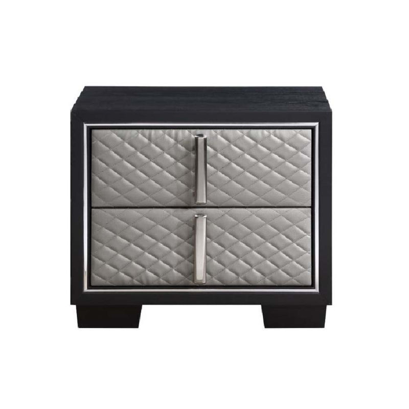 Nicola - Nightstand - Silver PU & Black Finish - Grand Furniture GA