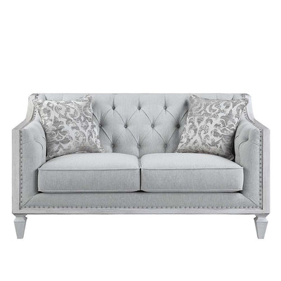 Katia - Loveseat - Light Gray Linen & Weathered White Finish - Grand Furniture GA