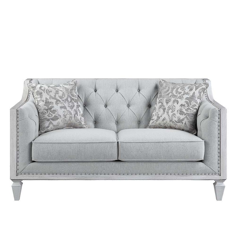 Katia - Loveseat - Light Gray Linen & Weathered White Finish - Grand Furniture GA