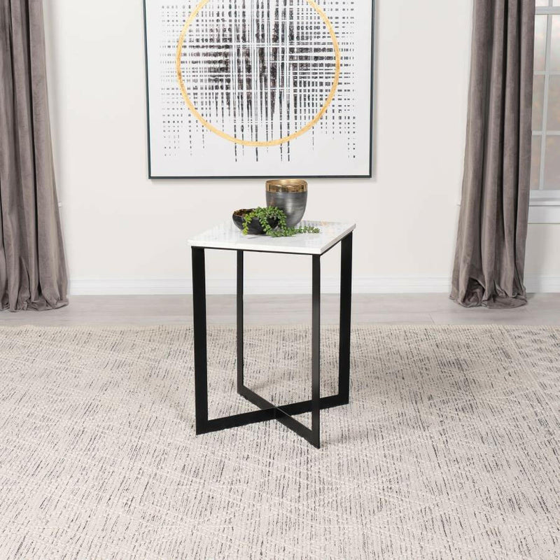 Tobin - Square Marble Top End Table - White and Black.