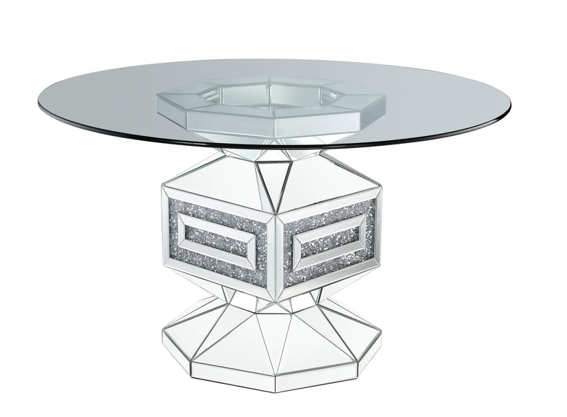 Noralie - Dining Table - Clear Glass, Mirrored & Faux Diamonds - 30" - Grand Furniture GA