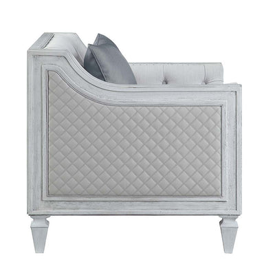 Katia - Chair - Light Gray Linen & Weathered White Finish - Grand Furniture GA