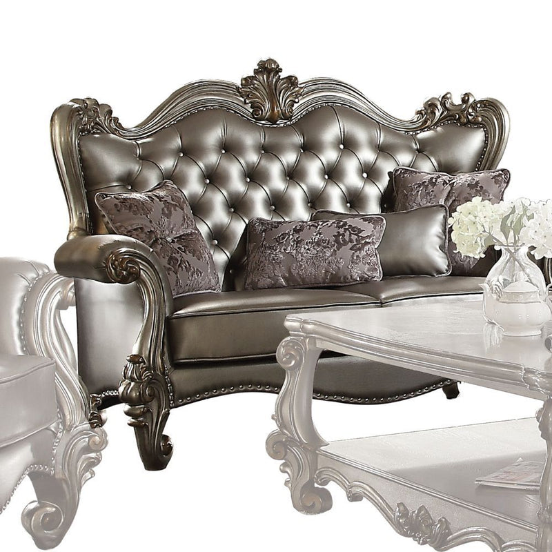 Versailles - Loveseat - Silver PU & Antique Platinum - Grand Furniture GA