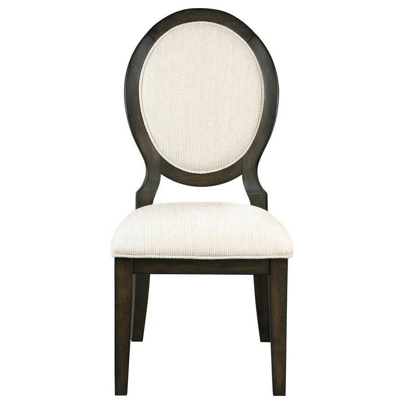 Twyla - Upholstered Oval Back Dining Side Chairs (Set of 2) - Cream and Dark Cocoa.