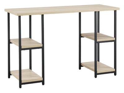 Waylowe - Natural / Black - Home Office Desk - Double-Shelf Pedestal.