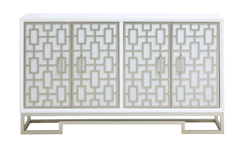 Naomi - Four Door Wide Credenza - Dreamy White / Champagne Lights